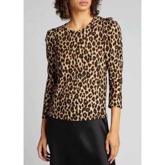 A.L.C. Karlie Leopard Print Puff-Sleeve T-Shirt‎ Size XS New with Tags - Picture 1 of 9